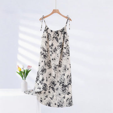 Camicia da notte in cotone con stampa floreale Artistic Print - Beige e nero - 2XL - image 0
