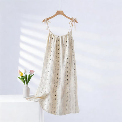 Camicia da notte a canotta in garza di cotone a righe con stampa floreale - Beige - 2XL - image 0