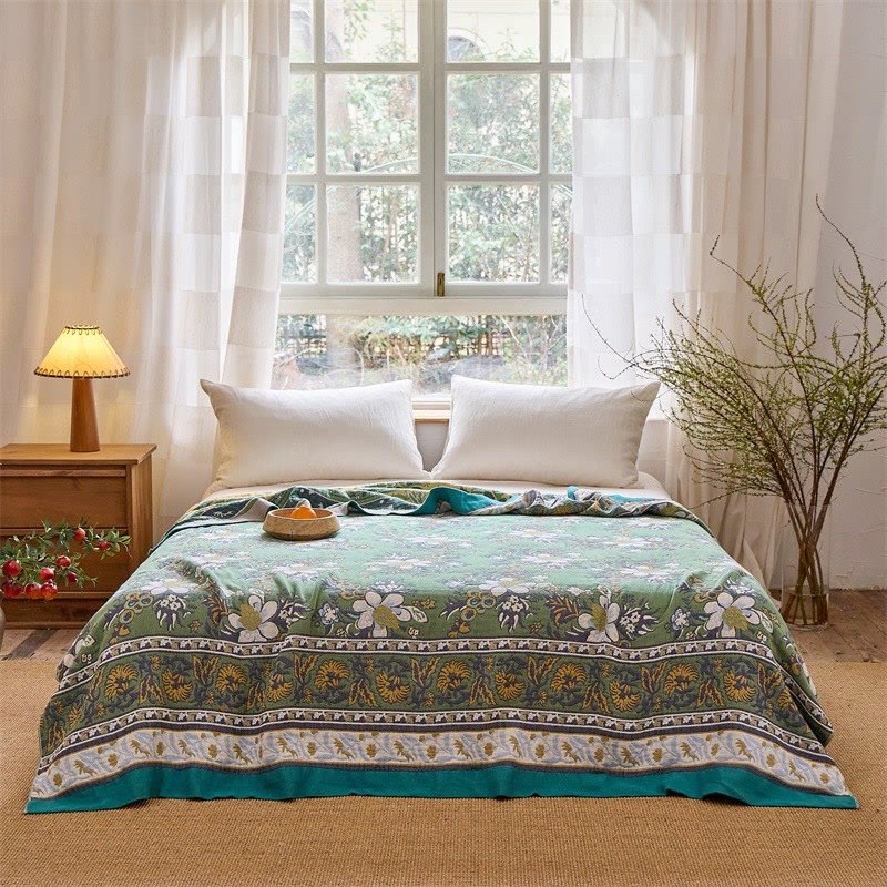 Coperta trapuntata in puro cotone con motivo "Prato di fiori selvatici" - image 1