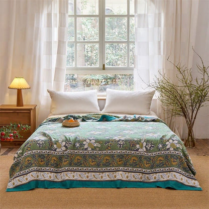 Coperta trapuntata in puro cotone con motivo "Prato di fiori selvatici" - image 1