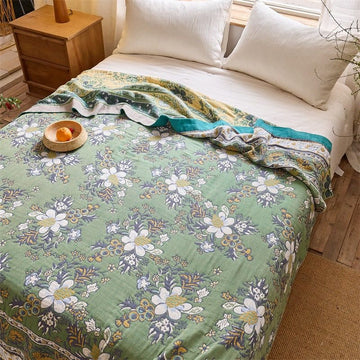 Coperta trapuntata in puro cotone con motivo "Prato di fiori selvatici" - Matrimoniale - image 0