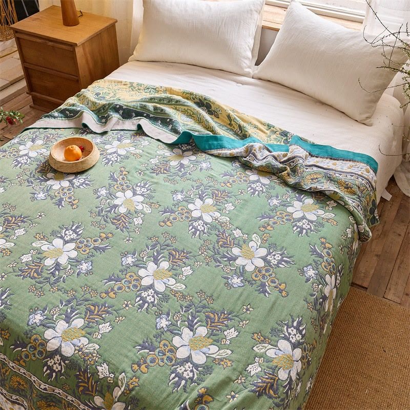 Coperta trapuntata in puro cotone con motivo "Prato di fiori selvatici" - Matrimoniale - image 0
