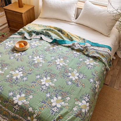 Coperta trapuntata in puro cotone con motivo "Prato di fiori selvatici" - Matrimoniale - image 0