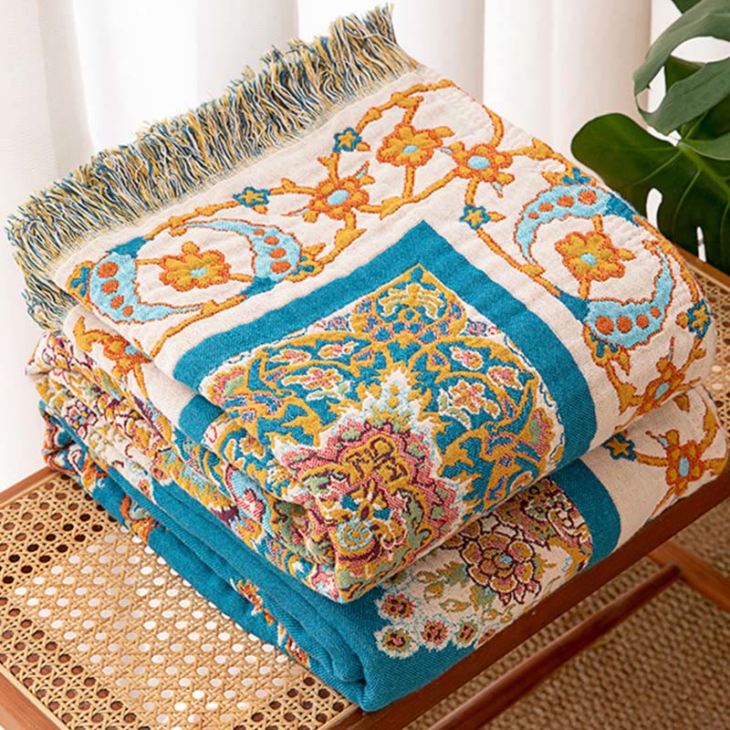 Trapunta/coperta con nappe in garza di cotone dal motivo vintage - image 4