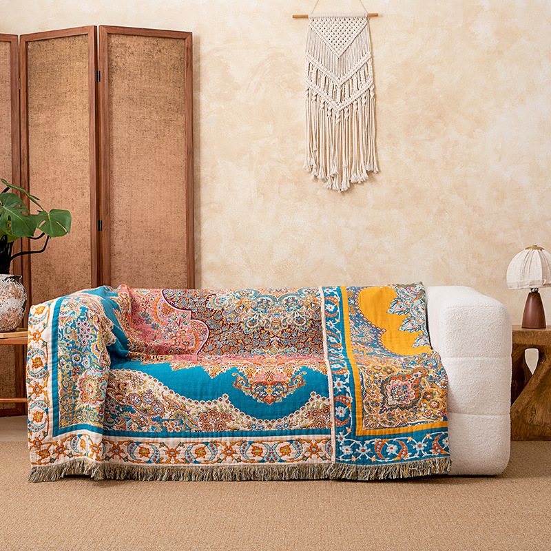 Trapunta/coperta con nappe in garza di cotone dal motivo vintage - image 3