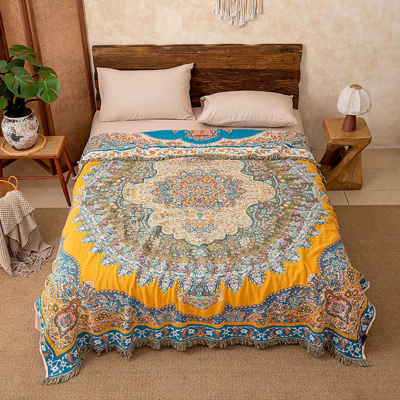 Trapunta/coperta con nappe in garza di cotone dal motivo vintage - image 1