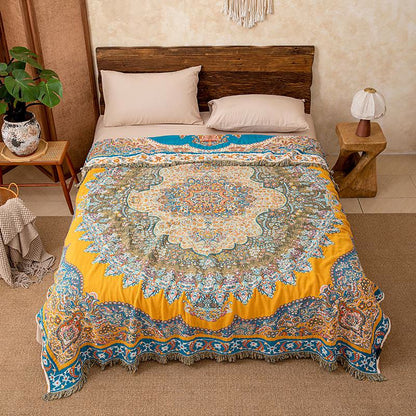 Trapunta/coperta con nappe in garza di cotone dal motivo vintage - image 1