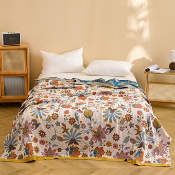 Trapunta reversibile in garza di cotone con motivo floreale - Matrimoniale Grande - image 0