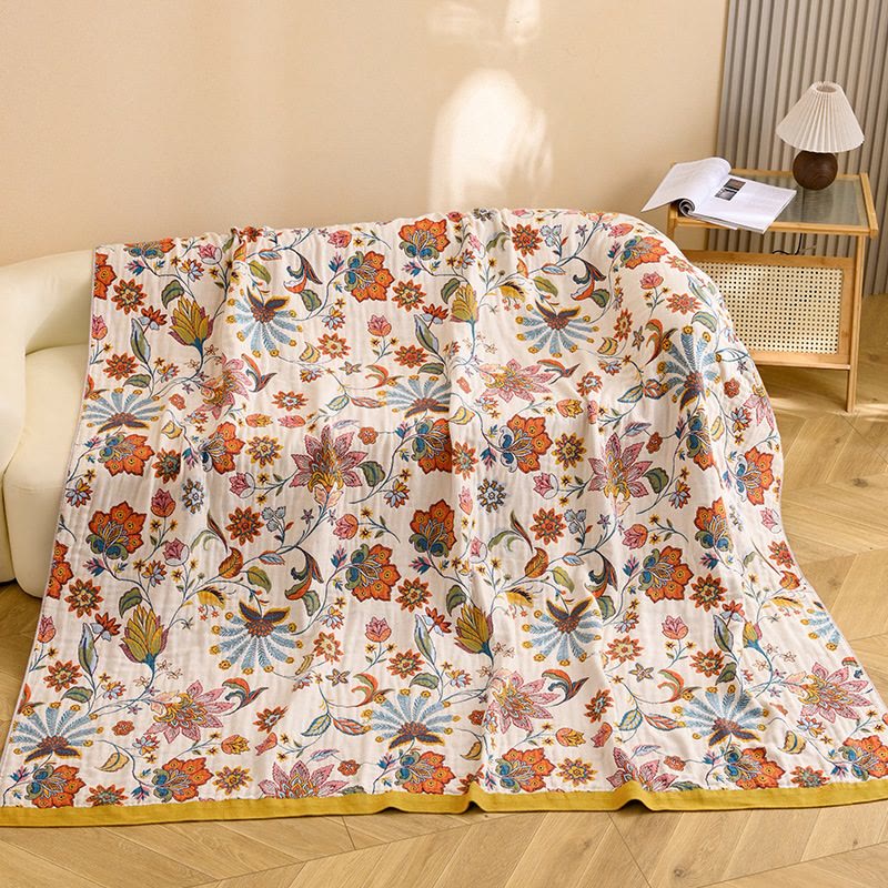 Trapunta reversibile in garza di cotone con motivo floreale - image 4