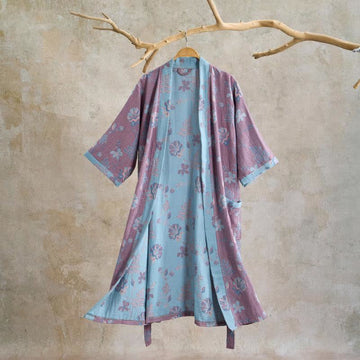 Kimono in cotone a doppia garza con motivo floreale - Viola - XL - image 0