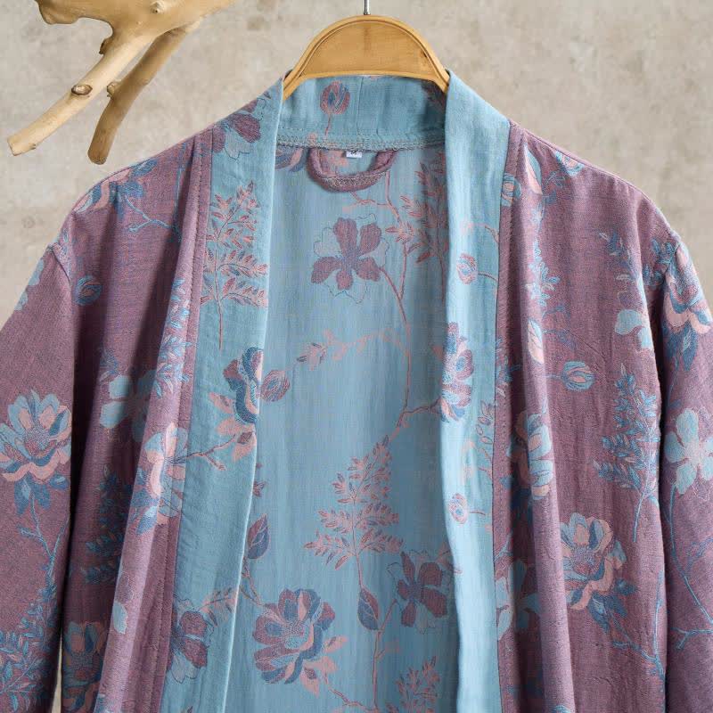 Kimono in cotone a doppia garza con motivo floreale - image 1