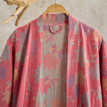 Kimono in cotone a doppia garza con motivo a foglia d'acero - image 1