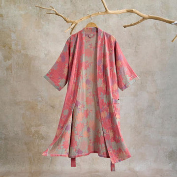 Kimono in cotone a doppia garza con motivo a foglia d'acero - Rosa - XL - image 0