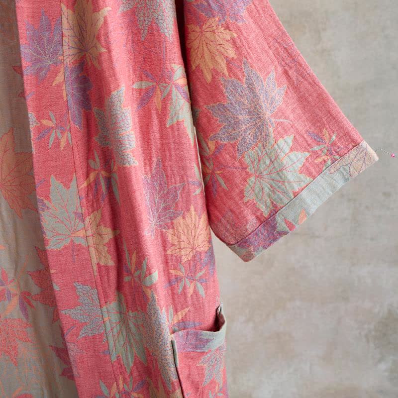 Kimono in cotone a doppia garza con motivo a foglia d'acero - image 2