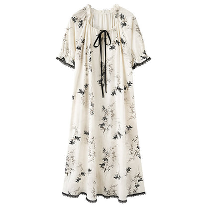 Camicia da notte in cotone con stampa bambù e volant sul collo - image 5