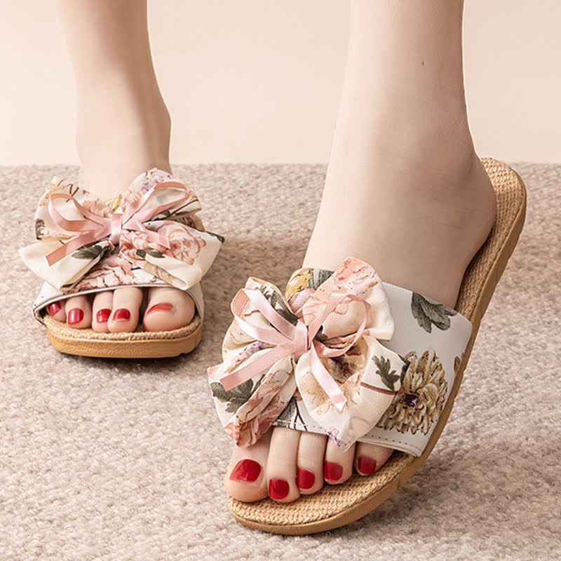 Pantofole in lino con stampa floreale in stile romantico francese - Beige - L - image 10