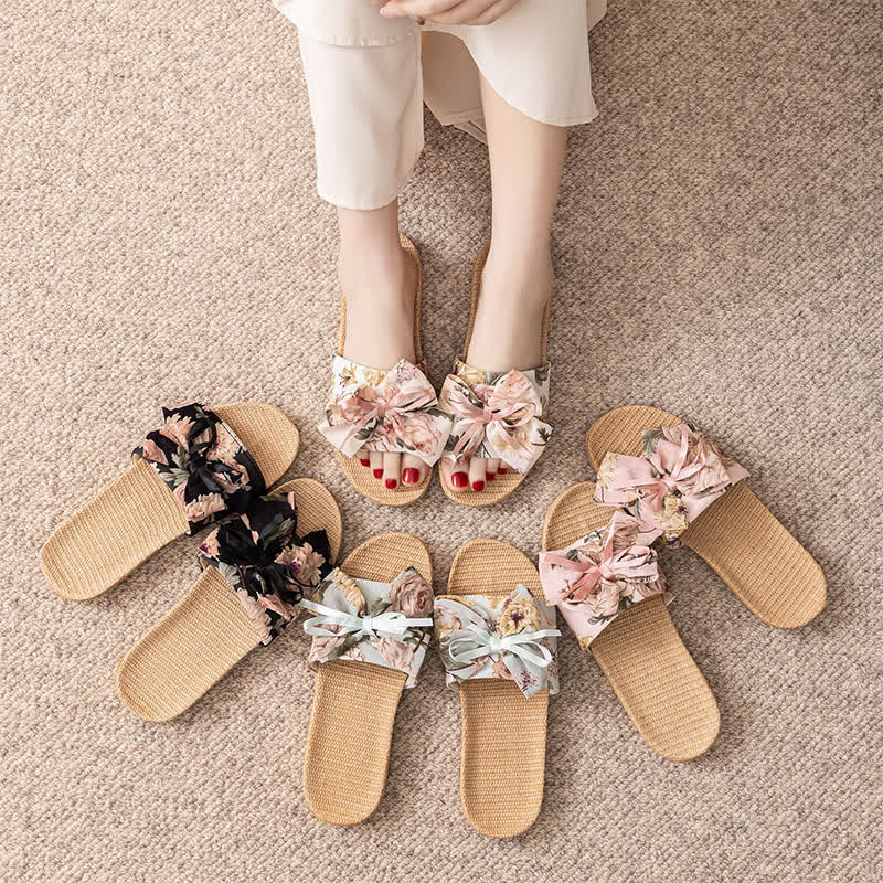 Pantofole in lino con stampa floreale in stile romantico francese - image 1
