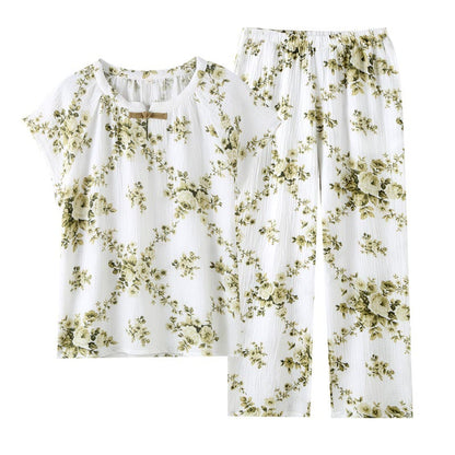 Set pigiama vintage in garza di cotone con motivo peonia - image 8