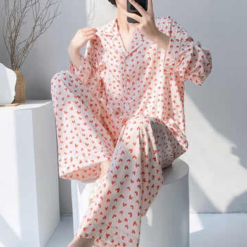 Set pigiama con stampa a cuori rossi - Beige - 2XL - image 0