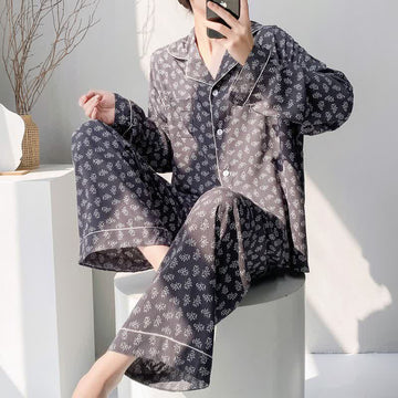 Set pigiama vintage rustico con stampa floreale - Blu navy - 2XL - image 0