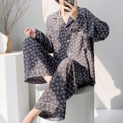 Set pigiama vintage rustico con stampa floreale - Blu navy - 2XL - image 0