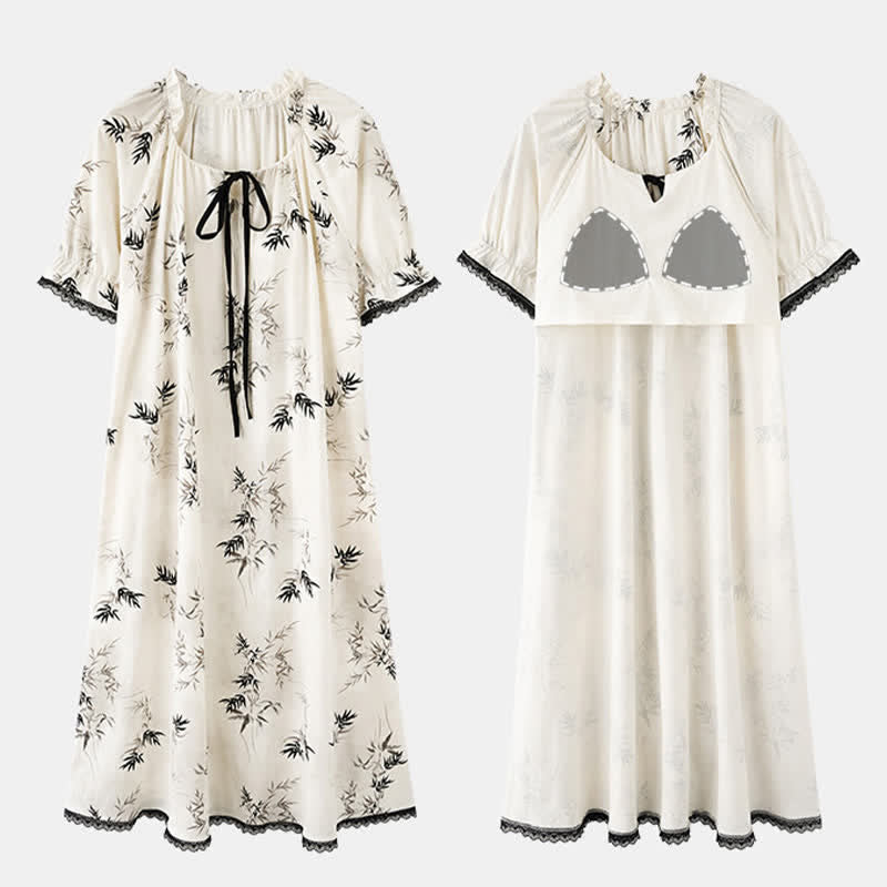 Camicia da notte in cotone con stampa bambù e volant sul collo - image 4
