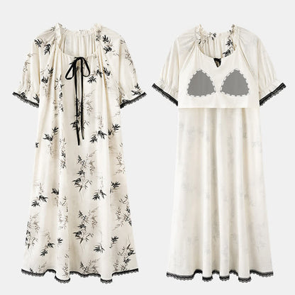 Camicia da notte in cotone con stampa bambù e volant sul collo - image 4