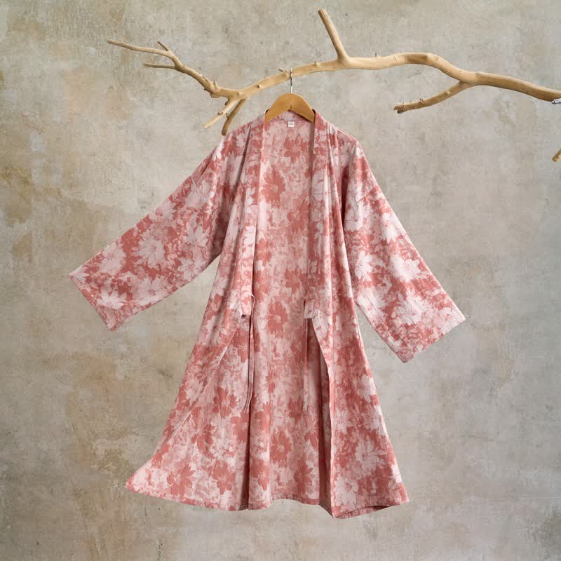 Elegante kimono floreale in garza di cotone - Rosa - XL - image 1