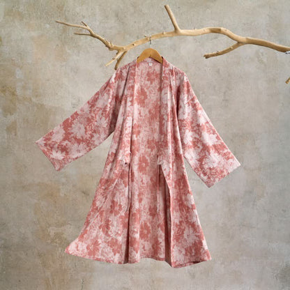 Elegante kimono floreale in garza di cotone - Rosa - XL - image 1