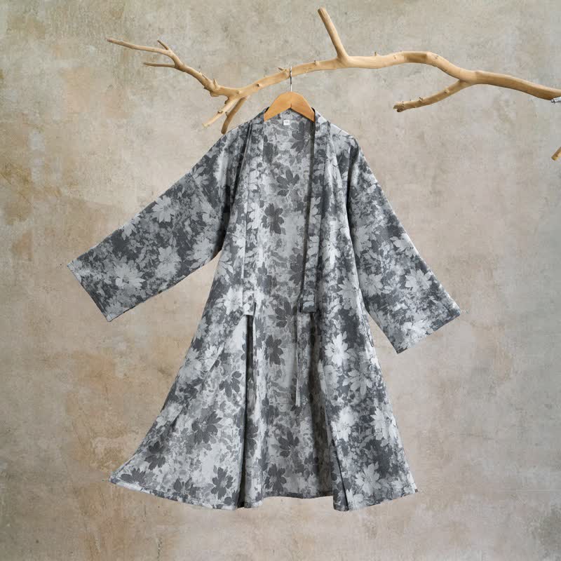 Elegante kimono floreale in garza di cotone - Grigio - XL - image 17