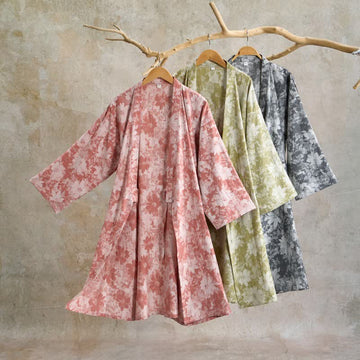 Elegante kimono floreale in garza di cotone - image 0