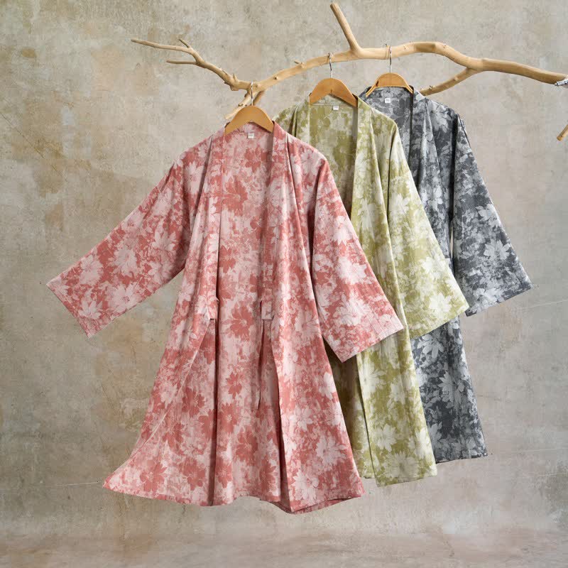 Elegante kimono floreale in garza di cotone - image 0