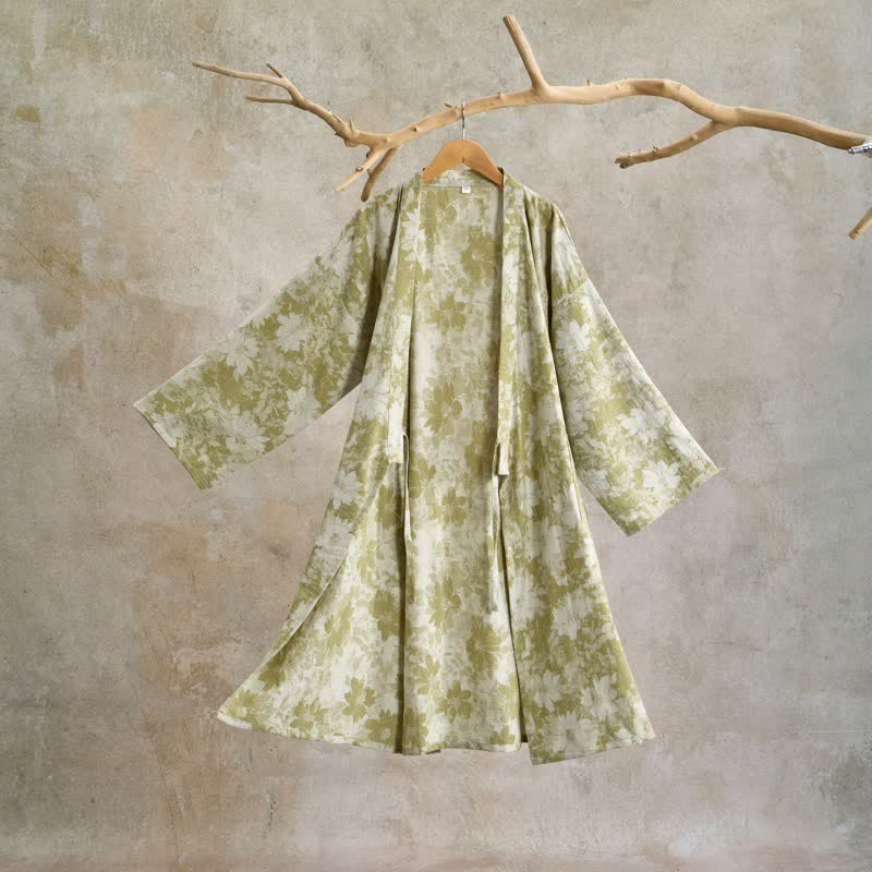 Elegante kimono floreale in garza di cotone - Verde - XL - image 9