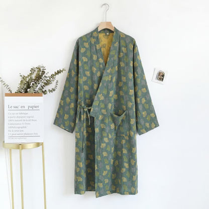 Abito Yukata in garza di cotone con foglie di ginkgo - image 17