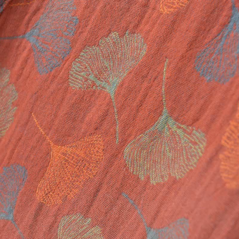 Abito Yukata in garza di cotone con foglie di ginkgo - image 13