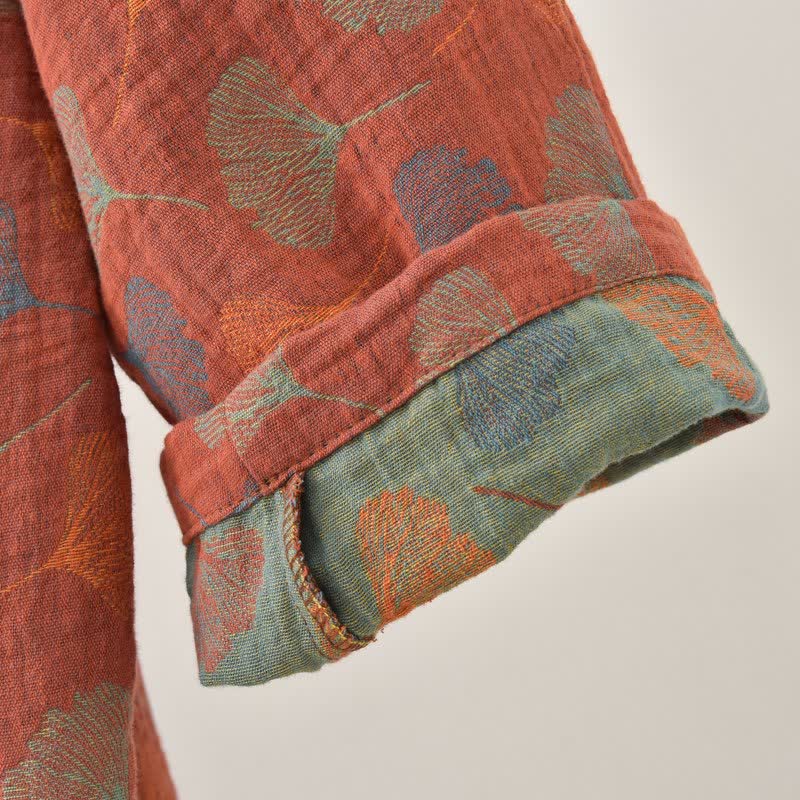 Abito Yukata in garza di cotone con foglie di ginkgo - image 8