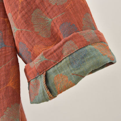 Abito Yukata in garza di cotone con foglie di ginkgo - image 8