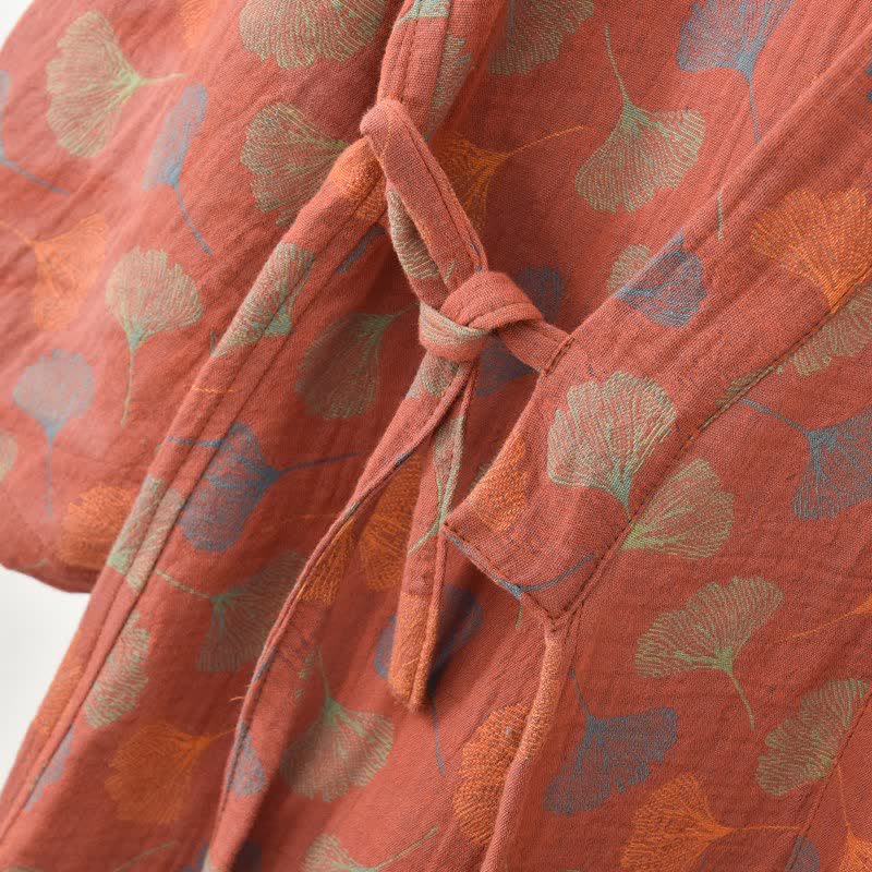 Abito Yukata in garza di cotone con foglie di ginkgo - image 9