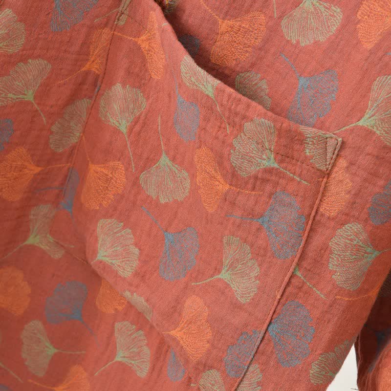 Abito Yukata in garza di cotone con foglie di ginkgo - image 11