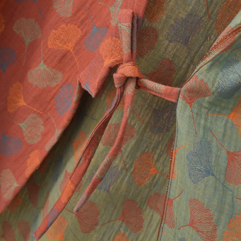 Abito Yukata in garza di cotone con foglie di ginkgo - image 10