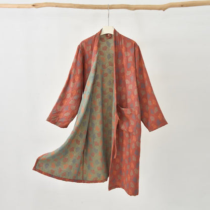 Abito Yukata in garza di cotone con foglie di ginkgo - image 6