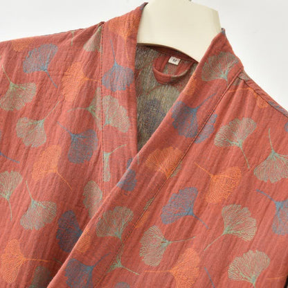 Abito Yukata in garza di cotone con foglie di ginkgo - image 7