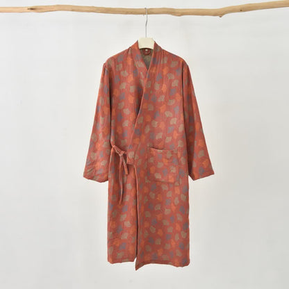 Abito Yukata in garza di cotone con foglie di ginkgo - Rosso - 2XL - image 3