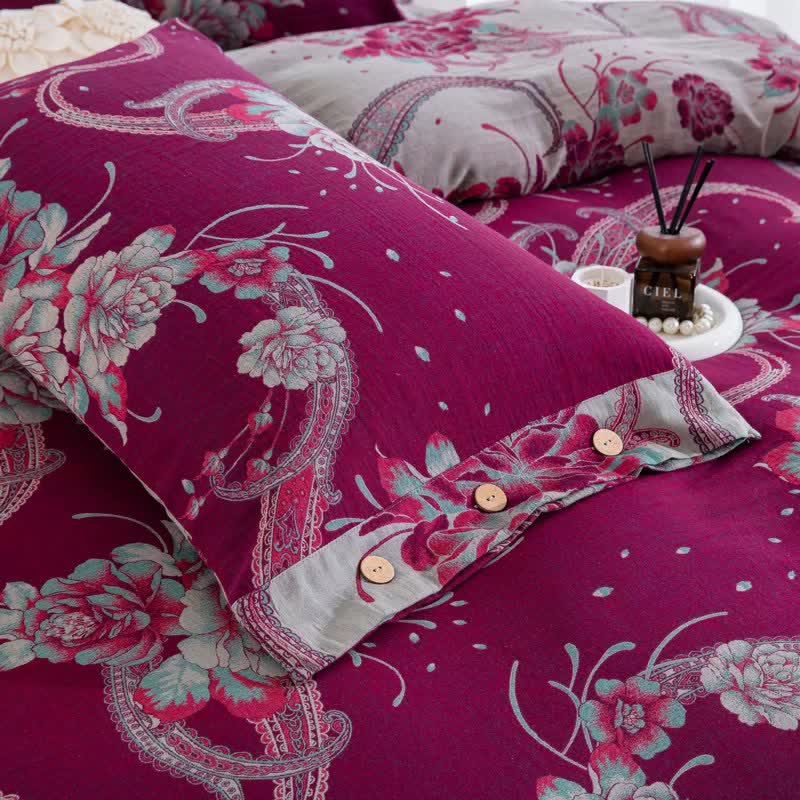 Set di biancheria da letto di lusso in garza di cotone con motivo peonia (4 pezzi) - image 2