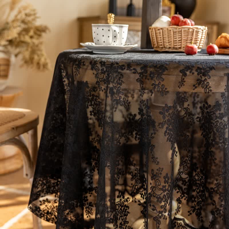 Tovaglia in pizzo jacquard floreale con bordo smerlato - image 15