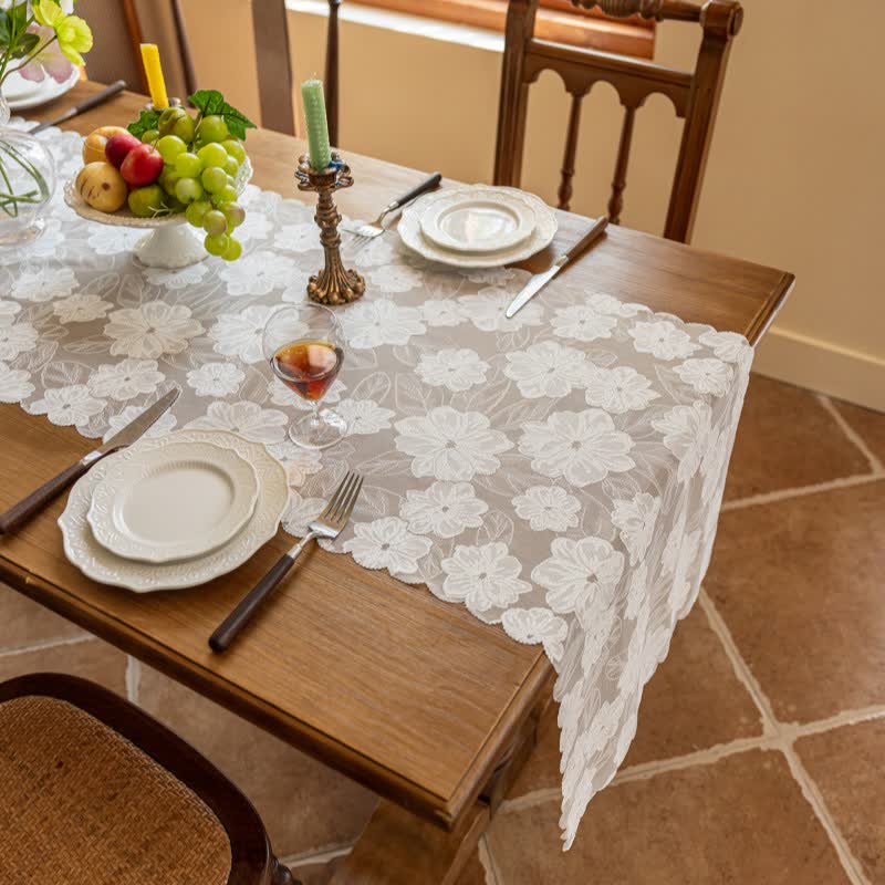 Runner da tavola in pizzo jacquard con motivo camelia - image 3