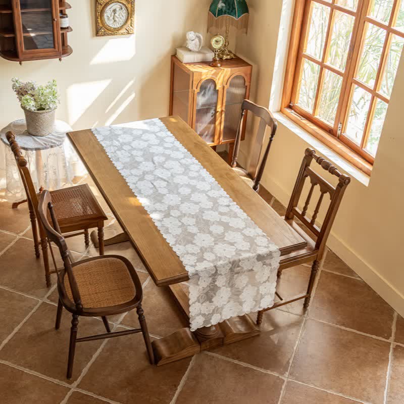 Runner da tavola in pizzo jacquard con motivo camelia - image 5