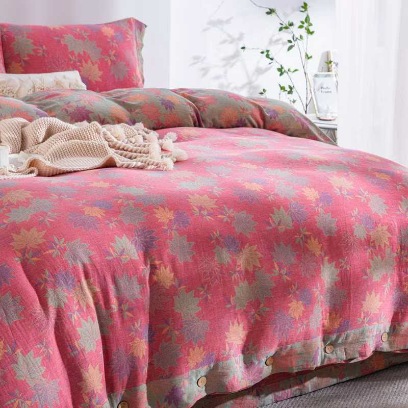 Set di biancheria da letto in cotone con motivo rustico a foglia d'acero (4 pezzi) - image 2
