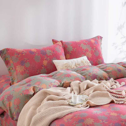 Set di biancheria da letto in cotone con motivo rustico a foglia d'acero (4 pezzi) - image 1
