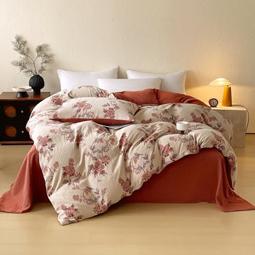 Set di biancheria da letto in garza di cotone con stampa floreale sfumata (4 pezzi) - Matrimoniale Grande - image 0